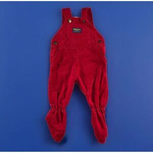 OshKosh B'gosh Vintage Red Corduroy Footie Overalls Infant 3-6 Months Vestback